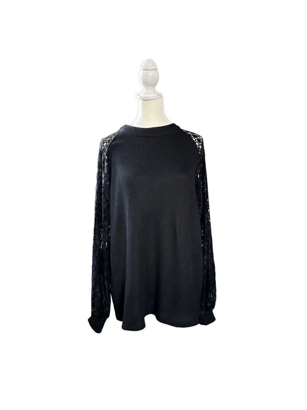 MIHOLL Lace Balloon Sleeve Casual Knit Mock Neck Top Size Medium